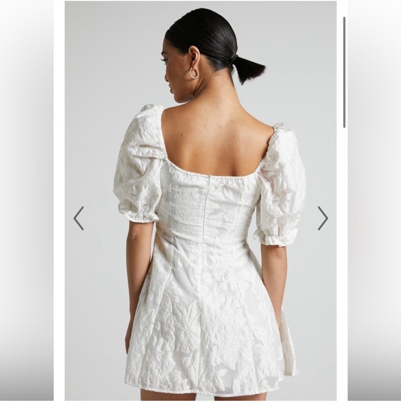 NWT SHOWPO BRAILEY MINI DRESS WHITE PUFF SLEEVE FIT AND FLARE DRESS - SKU:464 - Picture 3 of 10